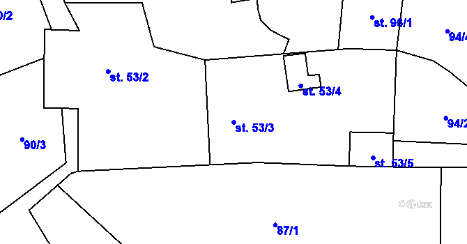Parcela st. 53/3 v KÚ Bravinné, Katastrální mapa