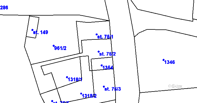Parcela st. 75/2 v KÚ Bravinné, Katastrální mapa