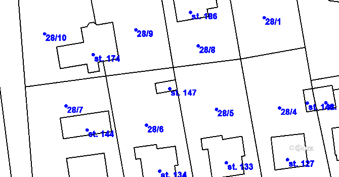 Parcela st. 147 v KÚ Bravinné, Katastrální mapa