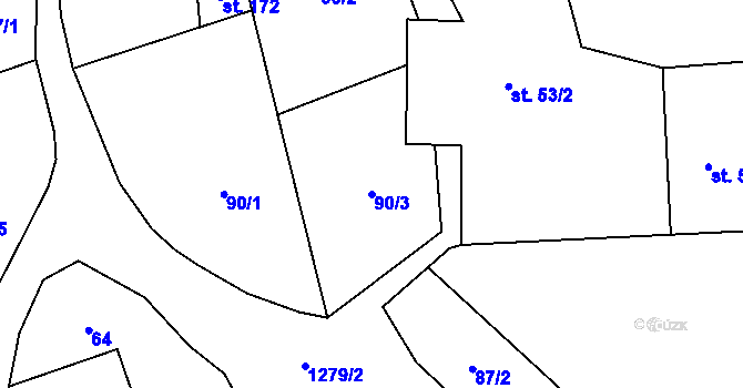 Parcela st. 90/3 v KÚ Bravinné, Katastrální mapa