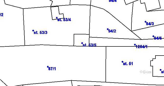Parcela st. 53/5 v KÚ Bravinné, Katastrální mapa