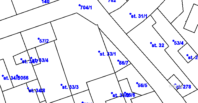 Parcela st. 33/1 v KÚ Brázdim, Katastrální mapa