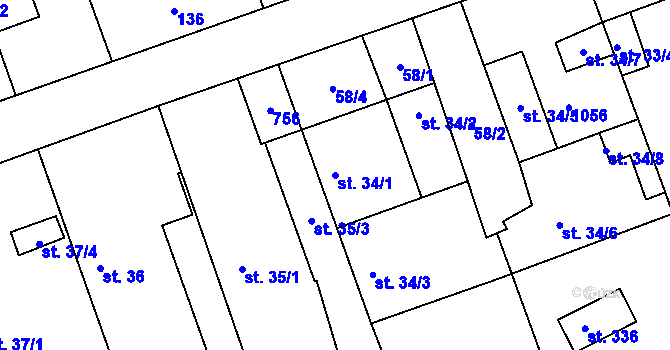 Parcela st. 34/1 v KÚ Brázdim, Katastrální mapa