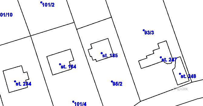 Parcela st. 185 v KÚ Brázdim, Katastrální mapa