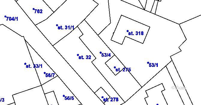Parcela st. 53/4 v KÚ Brázdim, Katastrální mapa