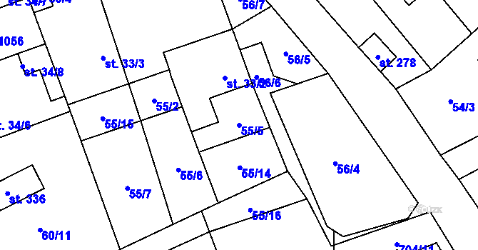Parcela st. 55/5 v KÚ Brázdim, Katastrální mapa