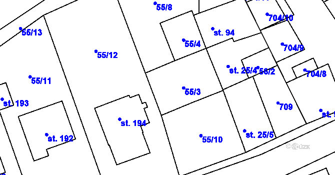 Parcela st. 55/9 v KÚ Brázdim, Katastrální mapa