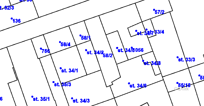 Parcela st. 58/2 v KÚ Brázdim, Katastrální mapa