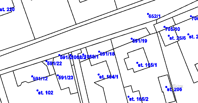 Parcela st. 591/18 v KÚ Brázdim, Katastrální mapa