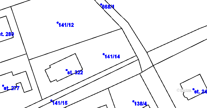 Parcela st. 141/14 v KÚ Brázdim, Katastrální mapa