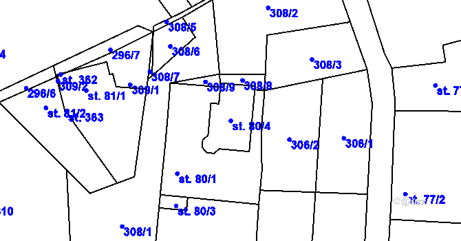 Parcela st. 80/4 v KÚ Brázdim, Katastrální mapa