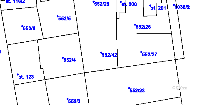 Parcela st. 552/42 v KÚ Brázdim, Katastrální mapa
