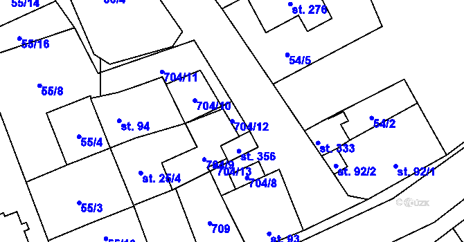 Parcela st. 704/12 v KÚ Brázdim, Katastrální mapa