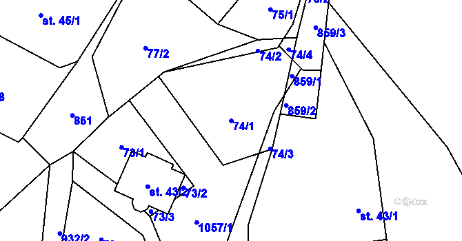 Parcela st. 74/1 v KÚ Brenná, Katastrální mapa