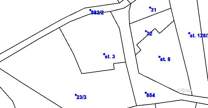 Parcela st. 3 v KÚ Brenná, Katastrální mapa