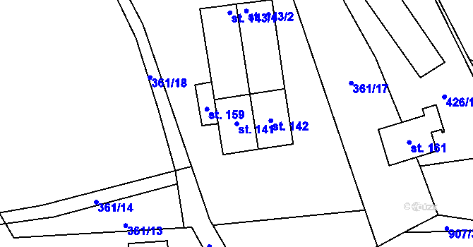 Parcela st. 141 v KÚ Brenná, Katastrální mapa