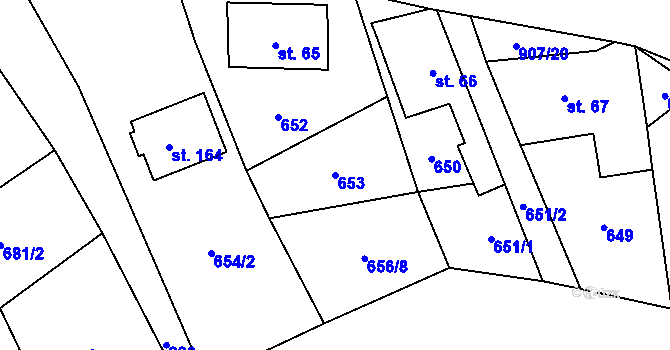 Parcela st. 653 v KÚ Brenná, Katastrální mapa
