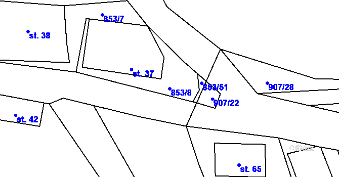Parcela st. 853/8 v KÚ Brenná, Katastrální mapa