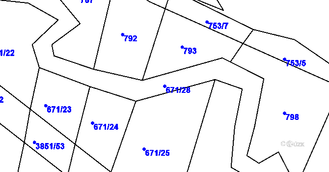 Parcela st. 671/28 v KÚ Brloh pod Kletí, Katastrální mapa