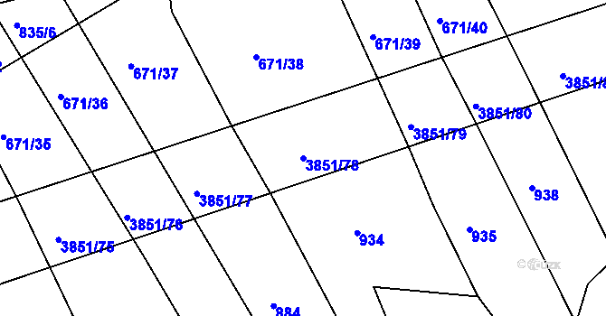 Parcela st. 3851/78 v KÚ Brloh pod Kletí, Katastrální mapa