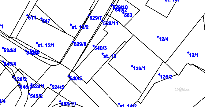 Parcela st. 13 v KÚ Brloh u Přelouče, Katastrální mapa