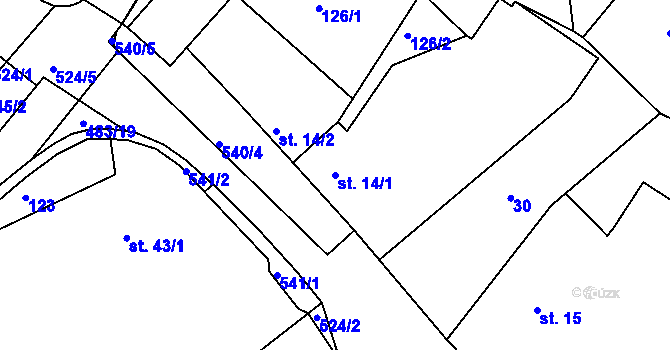 Parcela st. 14/1 v KÚ Brloh u Přelouče, Katastrální mapa