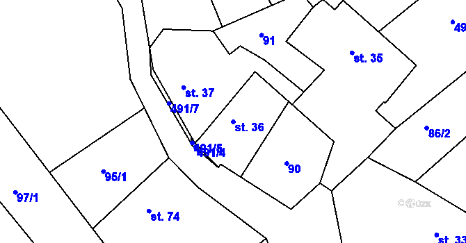 Parcela st. 36 v KÚ Brloh u Přelouče, Katastrální mapa
