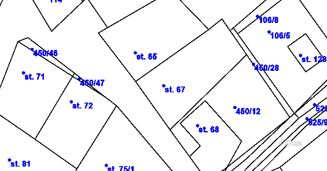 Parcela st. 67 v KÚ Brloh u Přelouče, Katastrální mapa