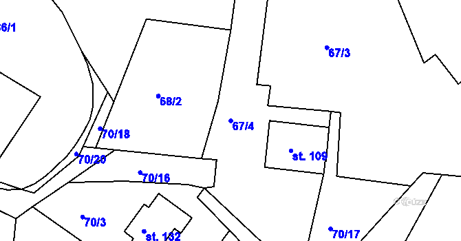 Parcela st. 67/4 v KÚ Brloh u Přelouče, Katastrální mapa