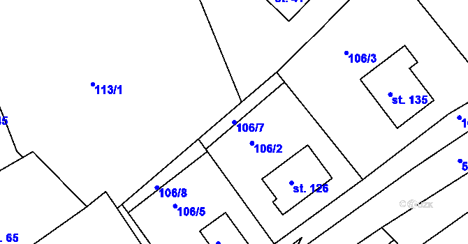 Parcela st. 106/7 v KÚ Brloh u Přelouče, Katastrální mapa