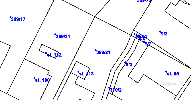 Parcela st. 369/21 v KÚ Brloh u Přelouče, Katastrální mapa