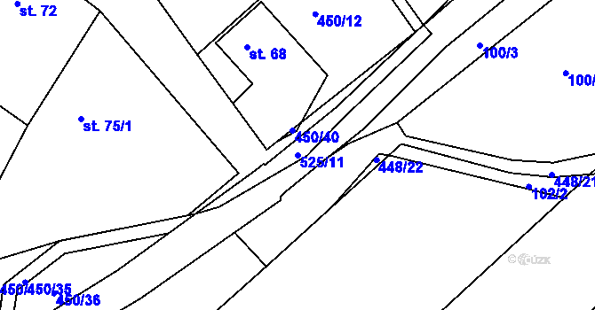 Parcela st. 525/11 v KÚ Brloh u Přelouče, Katastrální mapa