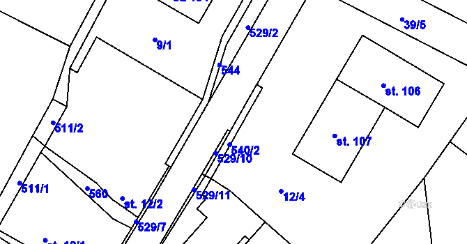 Parcela st. 529/9 v KÚ Brloh u Přelouče, Katastrální mapa