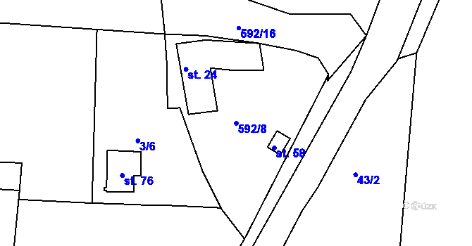 Parcela st. 592/8 v KÚ Brná, Katastrální mapa