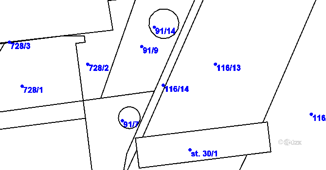 Parcela st. 116/14 v KÚ Brná, Katastrální mapa
