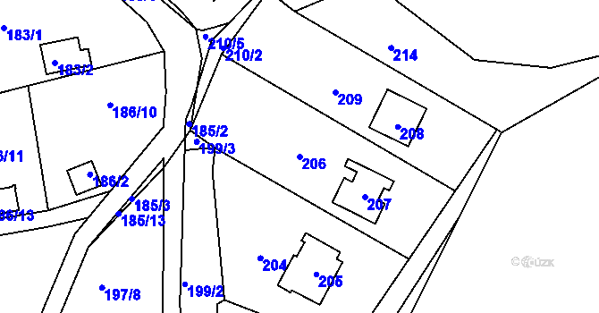 Parcela st. 206 v KÚ Brná nad Labem, Katastrální mapa