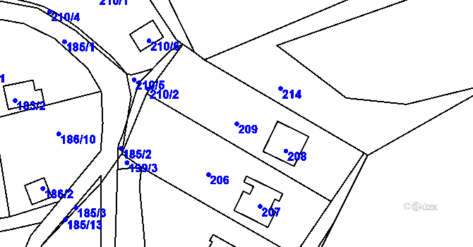 Parcela st. 209 v KÚ Brná nad Labem, Katastrální mapa