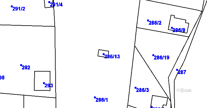 Parcela st. 286/13 v KÚ Brná nad Labem, Katastrální mapa