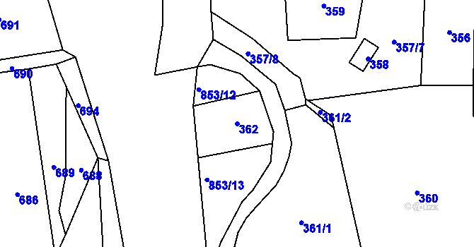 Parcela st. 362 v KÚ Brná nad Labem, Katastrální mapa