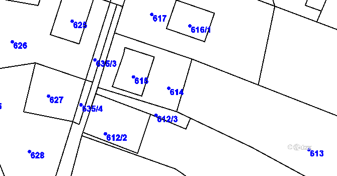 Parcela st. 614 v KÚ Brná nad Labem, Katastrální mapa