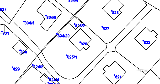 Parcela st. 826 v KÚ Brná nad Labem, Katastrální mapa