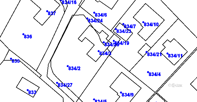 Parcela st. 834/3 v KÚ Brná nad Labem, Katastrální mapa