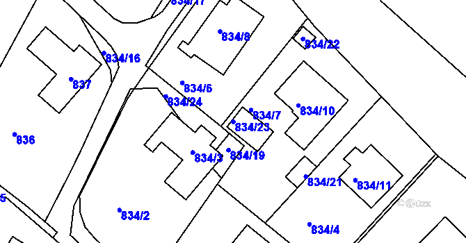 Parcela st. 834/23 v KÚ Brná nad Labem, Katastrální mapa