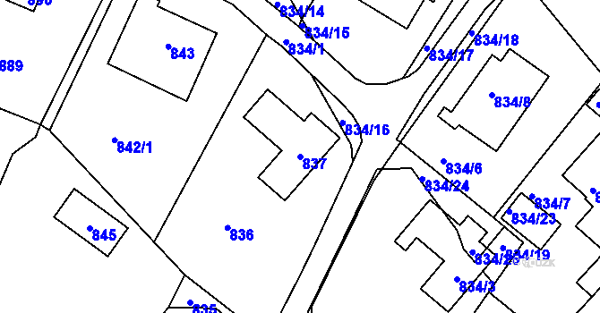 Parcela st. 837 v KÚ Brná nad Labem, Katastrální mapa