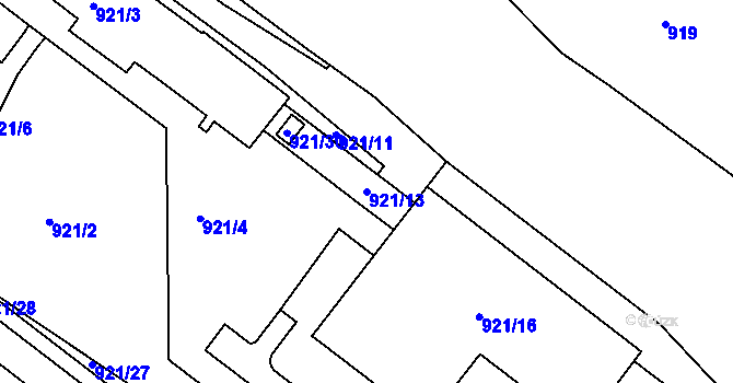 Parcela st. 921/13 v KÚ Brná nad Labem, Katastrální mapa