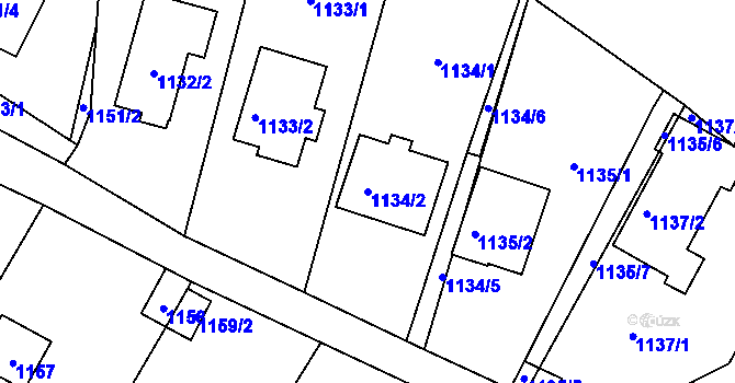Parcela st. 1134/2 v KÚ Brná nad Labem, Katastrální mapa