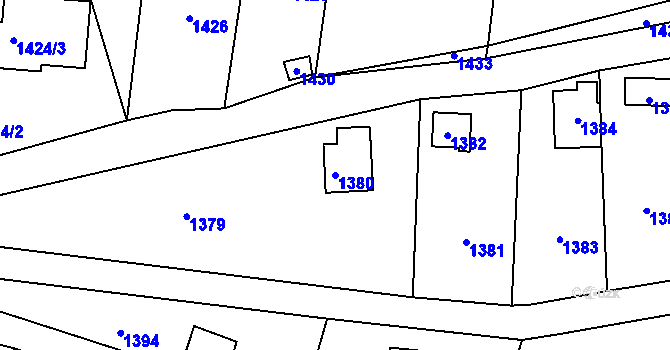 Parcela st. 1380 v KÚ Brná nad Labem, Katastrální mapa