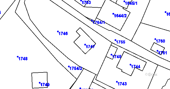 Parcela st. 1747 v KÚ Brná nad Labem, Katastrální mapa