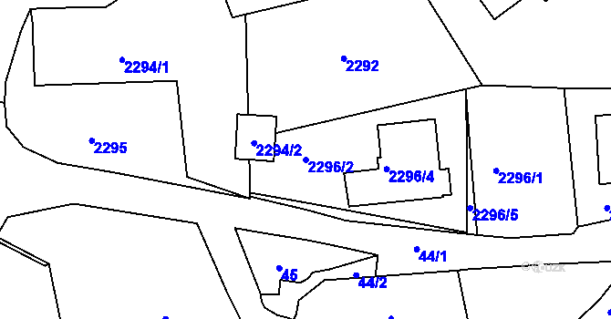 Parcela st. 2296/2 v KÚ Brná nad Labem, Katastrální mapa