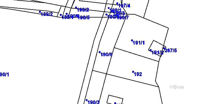 Parcela st. 190/9 v KÚ Brná nad Labem, Katastrální mapa